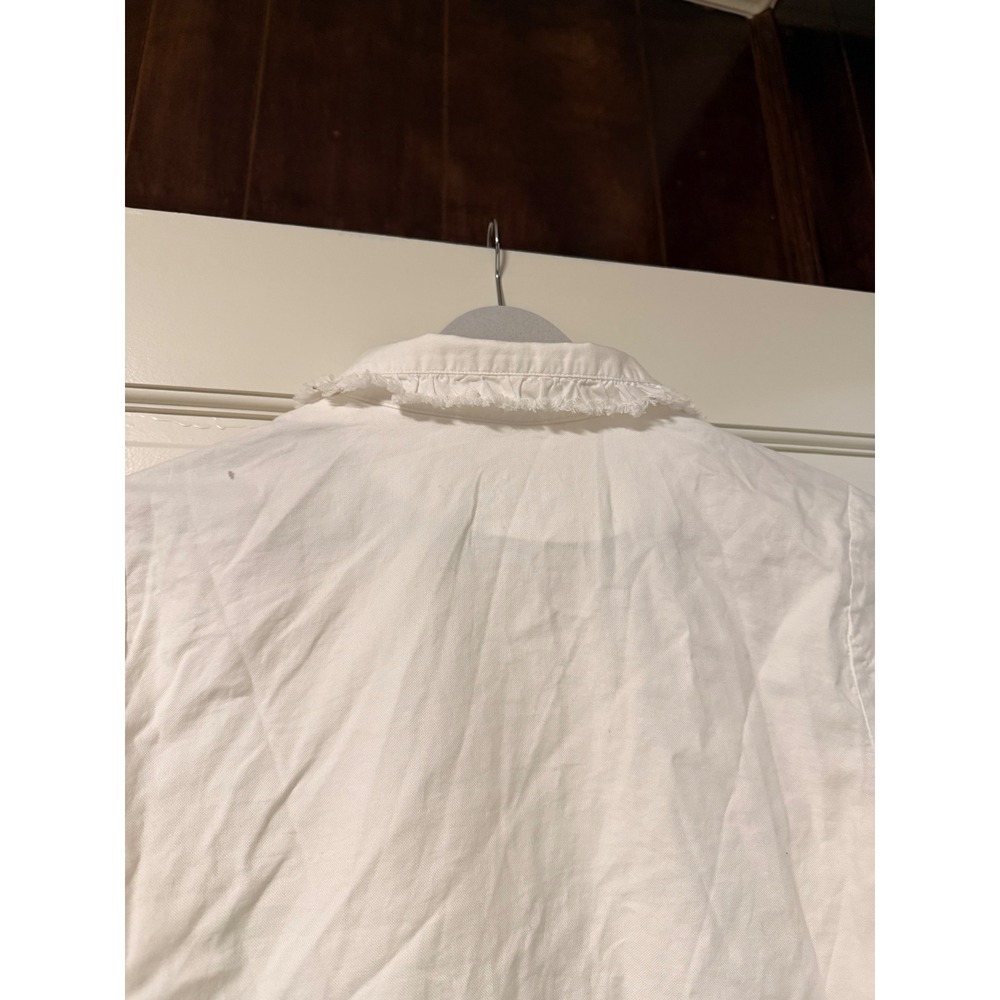 Même Chose White Cotton Ruffle Frayed Trim Button Down Shirt Size 1 S - Picture 5 of 8